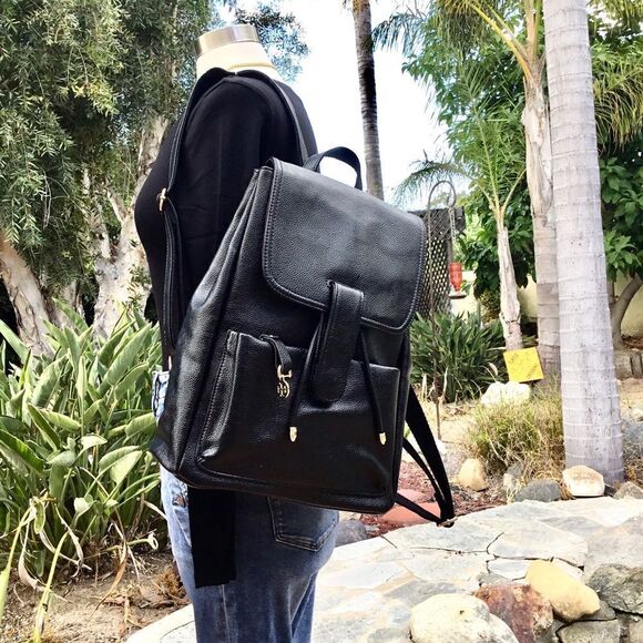 BACKPACK BLACK PEBBLE LEATHER SCHOOL WORK OFFICE TRAVEL - Picture 6 of 11